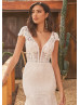 Cap Sleeves Ivory Lace Tulle Fashion Wedding Dress